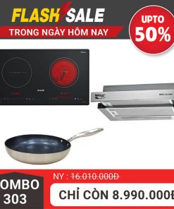 Combo 303 bếp điện từ D'mestik hút mùi và chảo