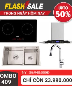 Combo 409 bếp từ đôi Chef’s máy hút mùi chậu và vòi rửa