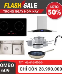 Combo 609 bếp hút mùi chậu vòi bộ nồi chảo