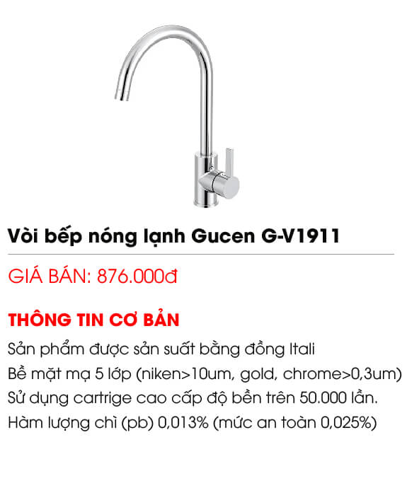 Vòi rửa bát nóng lạnh Gucen G-V1911 combo 802