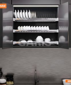 Giá bát đĩa cố định inox 304 3 tầng trong tủ bếp trên Garis