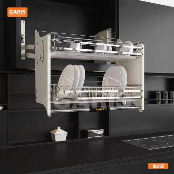 Giá bát đĩa di động nâng hạ tủ bếp trên Inox 304 Garis